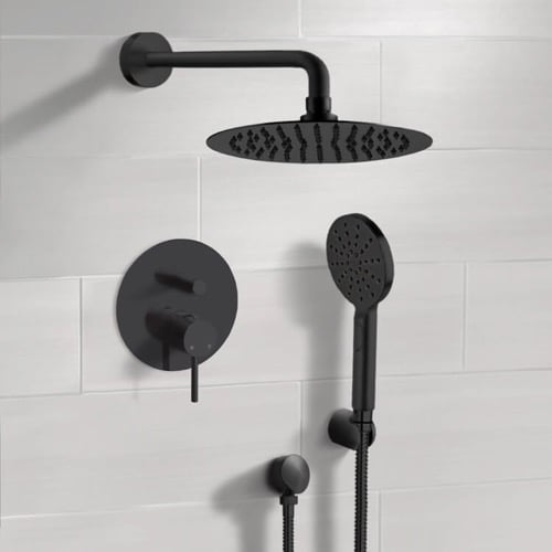 Matte Black Rain Shower System with Handheld, Rain Shower Head, Shower Faucet Set Remer SFH83